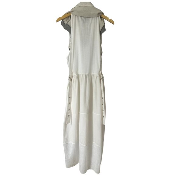 3.1 Phillip Lim Rolled Sleeve Mix Media Eyelet Tiered Cotton Midi Dress Size L - Picture 9 of 16